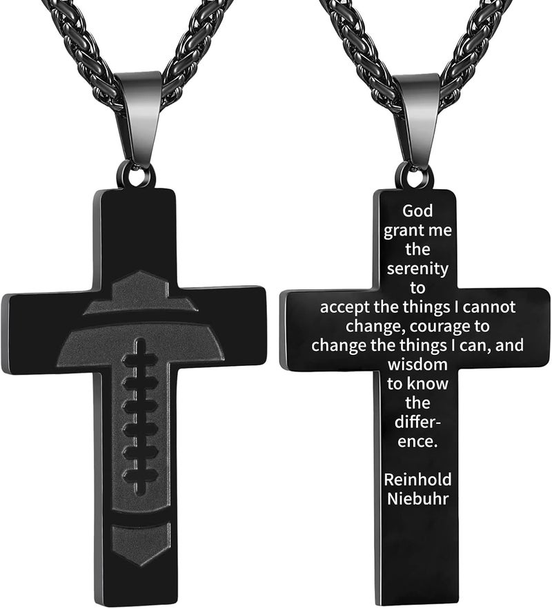 GLITTO Store Football Cross Necklace for Kids Teen Boys - Inspirational Bible Verse Religious Christian Gift - Image 1